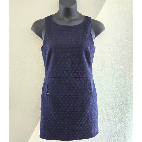 Banana Republic Factory Navy Brocade Sheath Dress 8 - Picture 1 of 12